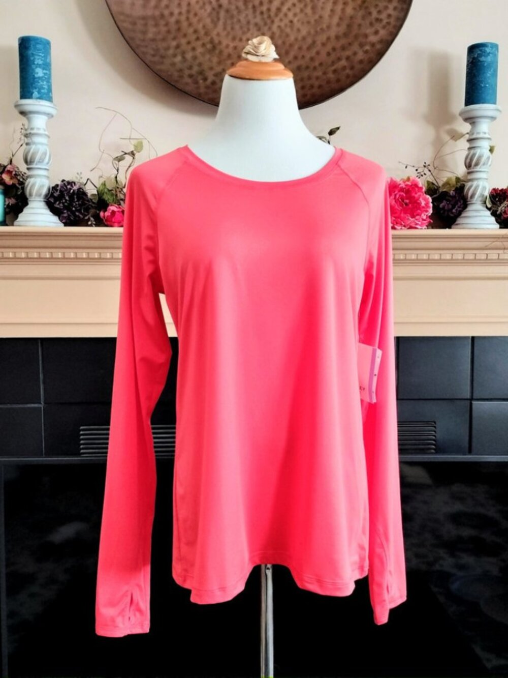 Jockey Sport Activewear Performance Top XL Orange Wicking Thumbhole Mesh Long Sl